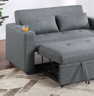 English Elm Contemporary Convertible Sleeper Sofa with Cup Holders, Tufted Polyfiber Seat, Adjustable Backrest and Pull-Out Bed Grey+Blue 45 L x 15 W x 49 H B011S00814