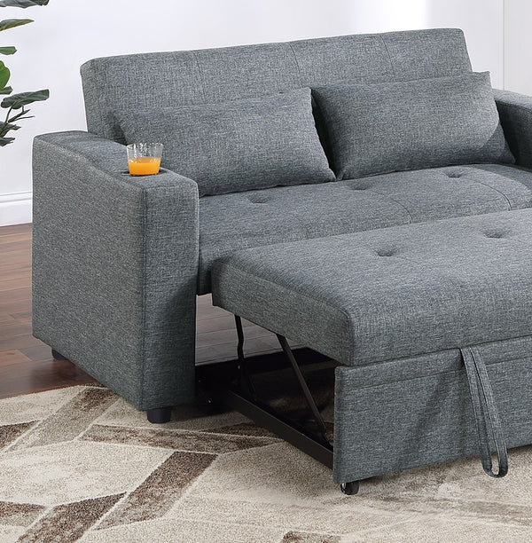 English Elm Contemporary Convertible Sleeper Sofa with Cup Holders, Tufted Polyfiber Seat, Adjustable Backrest and Pull-Out Bed Grey+Blue 45 L x 15 W x 49 H B011S00814