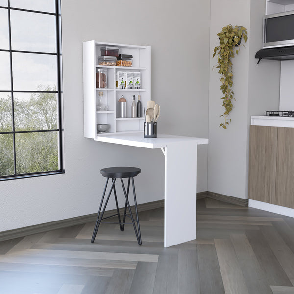 English Elm Wall Foldable Table with Hutch and Seven Shelves, Space-Saving Wall-Mounted Workstation for Small Rooms White 35.43 L x 26.77 W x 4.72 H B097133224