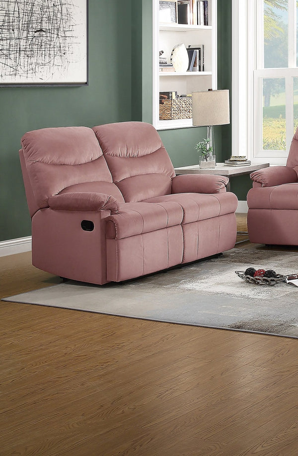 English Elm Luxurious Velvet Reclining Loveseat with Tufted Plush Armrests, Side Handle for Effortless Relaxing Comfort Pink 31 L x 27 W x 54 H B011P163889