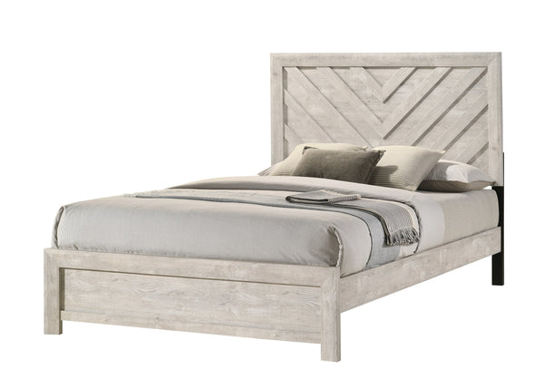 English Elm 1pc Full Size Bed Rustic Beige Finish with Geometric Chevron Headboard, Low Footboard, Durable Wooden Frame B011S00808