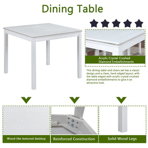 English Elm 5 Piece Wooden Dining Table Set - Elegant Square Table & 4 Upholstered Chairs For Modern Dining W1998S00043