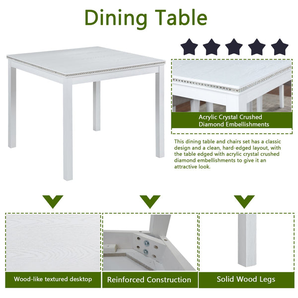 English Elm 5 Piece Wooden Dining Table Set - Elegant Square Table & 4 Upholstered Chairs For Modern Dining W1998S00043