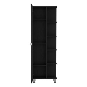 English Elm Urano Linen Storage Cabinet with Mirrored Door, Five Open Shelves & Adjustable Interior for Small Spaces Black 63.4 L x 16.5 W x 6.3 H B20091992