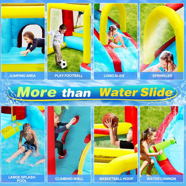 English Elm 7 in 1 Inflatable Backyard Water Park with Slide Splash Pool Climbing Wall and Bouncer W167790010