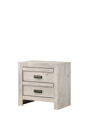 English Elm 1pc Contemporary Nightstand with Two Drawers and Metal Pulls — Compact Wooden Bedside Accent Table Beige Gray+White 26.5 L x 19 W x 27 H B011P163879