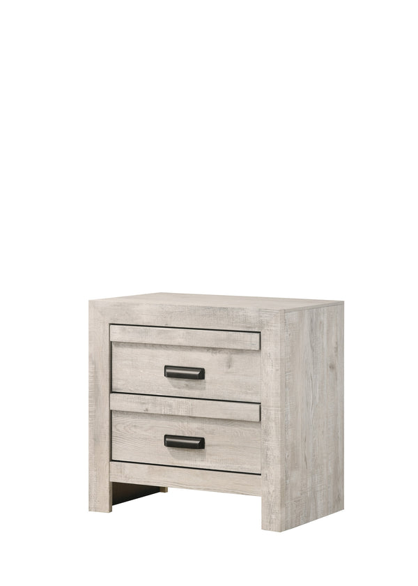 English Elm 1pc Contemporary Nightstand with Two Drawers and Metal Pulls — Compact Wooden Bedside Accent Table Beige Gray+White 26.5 L x 19 W x 27 H B011P163879