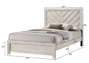 English Elm 1pc Queen Size Bed Rustic Beige Finish with Chevron Geometric Headboard, Low Footboard, Solid Wood Design B011S00806