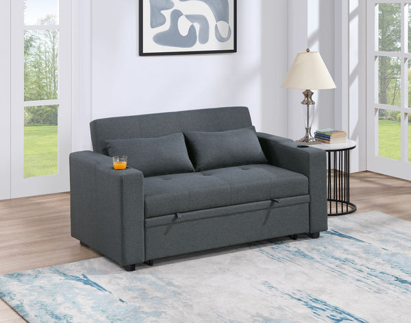 English Elm Contemporary Convertible Sleeper Sofa with Cup Holders, Tufted Polyfiber Seat, Adjustable Backrest and Pull-Out Bed Charcoal 45 L x 15 W x 49 H B011S00813