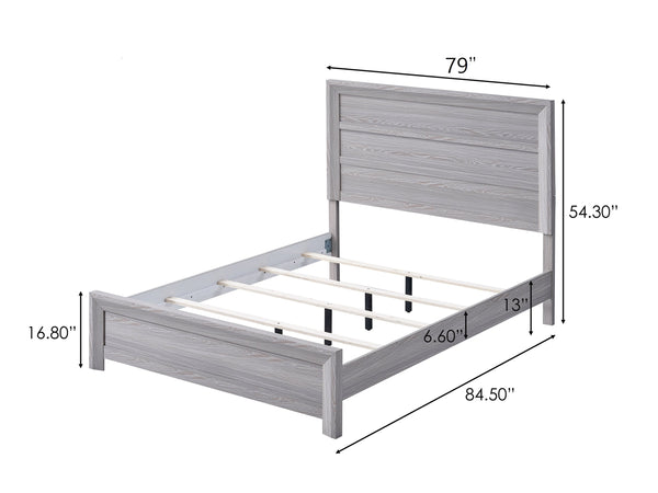 English Elm Rustic King Size Panel Bed with Contemporary Paneled Headboard, Clean Lines and Warm Wood Finish Gray 83 L x 39 W x 6.8 H B011S00803