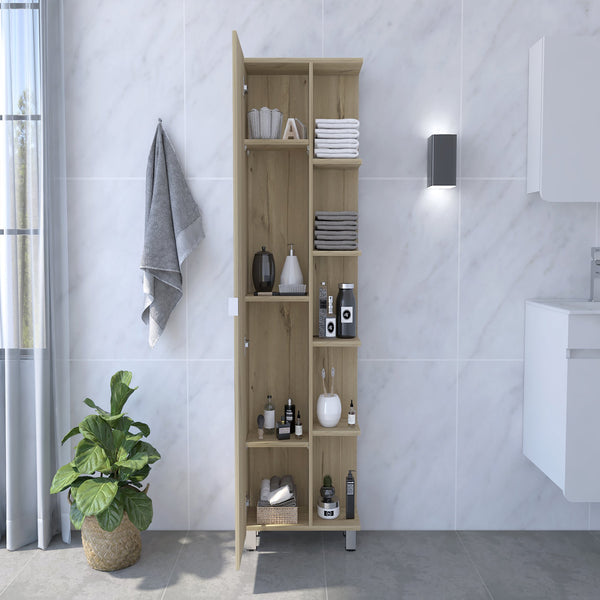 English Elm Linen Tall Bathroom Storage Cabinet 62" High with Five Open Shelves and Adjustable Interior Shelving Beige 63.38 L x 16.53 W x 5.51 H B097133201