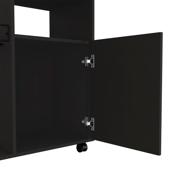 English Elm DEPOT Opal Kitchen Cart Black – Single-Door Cabinet with Microwave Countertop, Mobile 4-Caster Unit B097133124