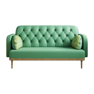 English Elm green Tulip Loveseat Sofa — Modern PU Upholstered Two-Seater with Solid Wood Frame & 2 Dumpling Pillows W1767142165