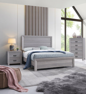 English Elm Rustic King Size Panel Bed with Contemporary Paneled Headboard, Clean Lines and Warm Wood Finish Gray 83 L x 39 W x 6.8 H B011S00803