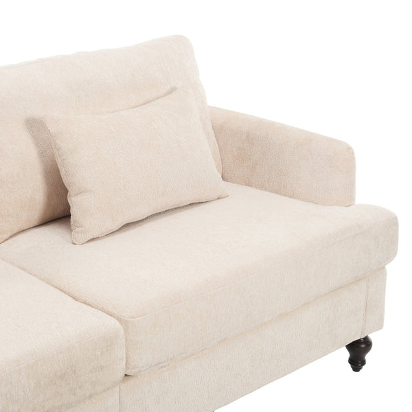 English Elm Mid Century Modern chenille loveseat with solid wood frame, detachable cushions, breathable fabric couch Beige W395P151895