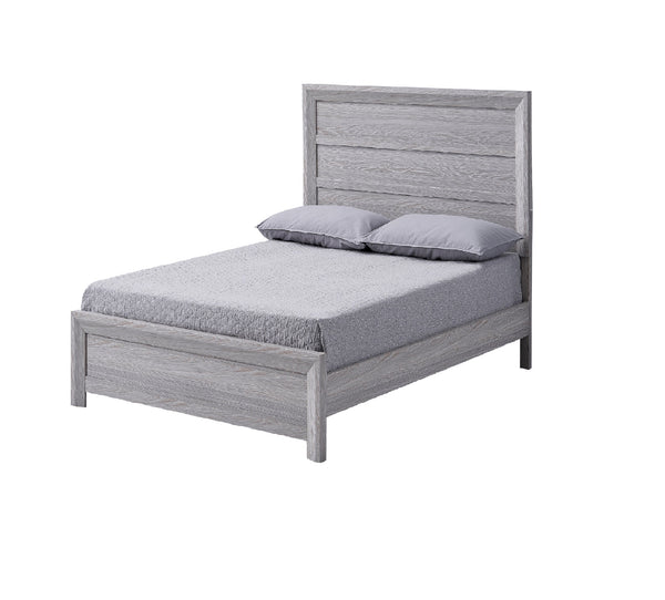 English Elm Rustic King Size Panel Bed with Contemporary Paneled Headboard, Clean Lines and Warm Wood Finish Gray 44.3 L x 39 W x 6.8 H B011S00805