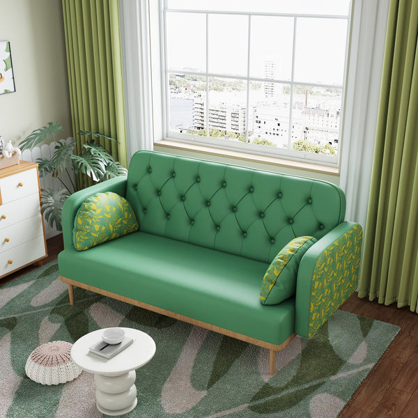 English Elm green Tulip Loveseat Sofa — Modern PU Upholstered Two-Seater with Solid Wood Frame & 2 Dumpling Pillows W1767142165