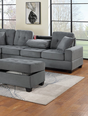English Elm Dark Gray Plush Microfiber Sectional Sofa Set with Reversible Chaise, Cup Holders, Ottoman Storage and Pillows B011S00812