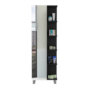 English Elm Urano Linen Storage Cabinet with Mirrored Door, Five Open Shelves & Adjustable Interior for Small Spaces Black 63.4 L x 16.5 W x 6.3 H B20091992