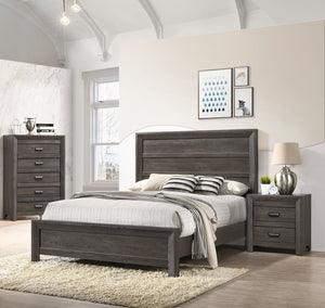 English Elm Rustic King Size Panel Bed with Contemporary Paneled Headboard, Clean Lines and Warm Wood Finish Brown Gray 59.3 L x 39 W x 6.8 H B011S00801