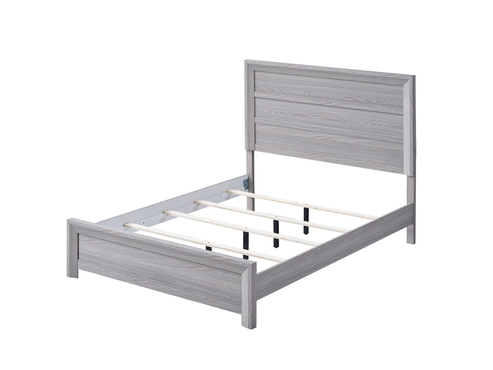English Elm Rustic King Size Panel Bed with Contemporary Paneled Headboard, Clean Lines and Warm Wood Finish Gray 83 L x 39 W x 6.8 H B011S00803