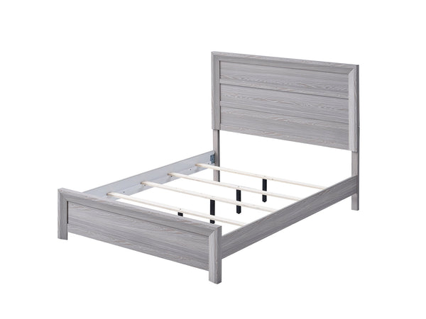 English Elm Rustic King Size Panel Bed with Contemporary Paneled Headboard, Clean Lines and Warm Wood Finish Gray 83 L x 39 W x 6.8 H B011S00803
