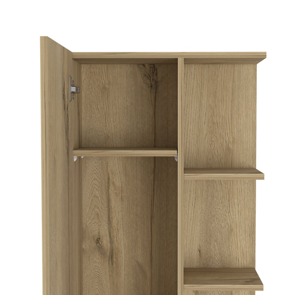 English Elm Linen Tall Bathroom Storage Cabinet 62" High with Five Open Shelves and Adjustable Interior Shelving Beige 63.38 L x 16.53 W x 5.51 H B097133201
