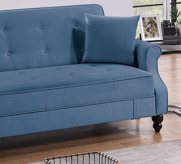 English Elm Contemporary Adjustable Sofa with Tufted Back, Rolled Arms, Under-Seat Storage & 2 Accent Pillows Blue 46 L x 14 W x 74 H B011P163902