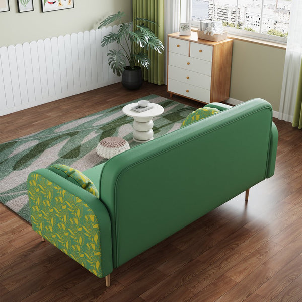 English Elm green Tulip Loveseat Sofa — Modern PU Upholstered Two-Seater with Solid Wood Frame & 2 Dumpling Pillows W1767142165