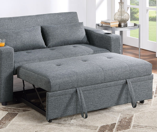 English Elm Contemporary Convertible Sleeper Sofa with Cup Holders, Tufted Polyfiber Seat, Adjustable Backrest and Pull-Out Bed Grey+Blue 45 L x 15 W x 49 H B011S00814