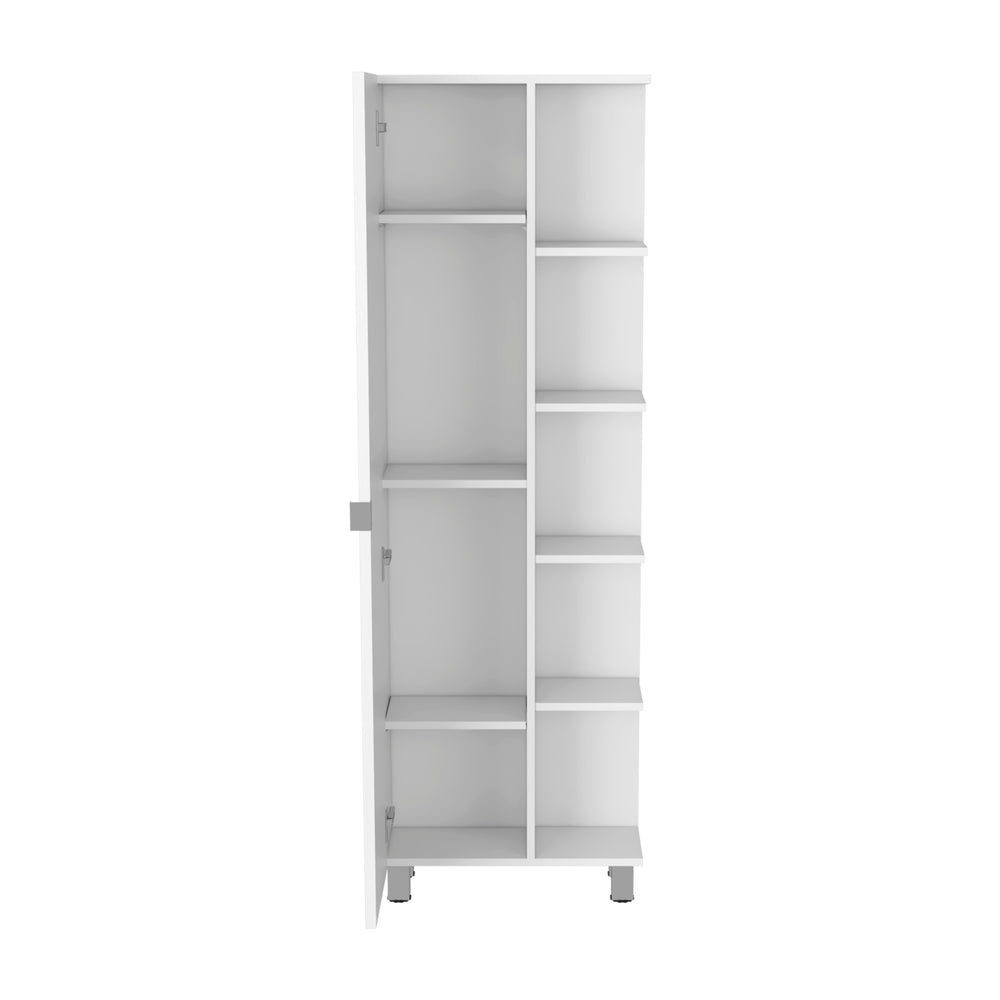 English Elm Urano Corner Linen Cabinet White – Space-Saving Particleboard Storage with 4 Open Shelves & Adjustable Interior Shelves B20091991
