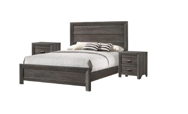 English Elm Rustic King Size Panel Bed with Contemporary Paneled Headboard, Clean Lines and Warm Wood Finish Brown Gray 59.3 L x 39 W x 6.8 H B011S00801
