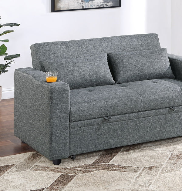 English Elm Contemporary Convertible Sleeper Sofa with Cup Holders, Tufted Polyfiber Seat, Adjustable Backrest and Pull-Out Bed Grey+Blue 45 L x 15 W x 49 H B011S00814