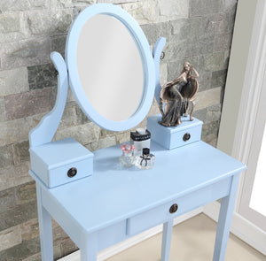 English Elm Moniys Wood Moniya Makeup Vanity Table and Stool Set, Blue