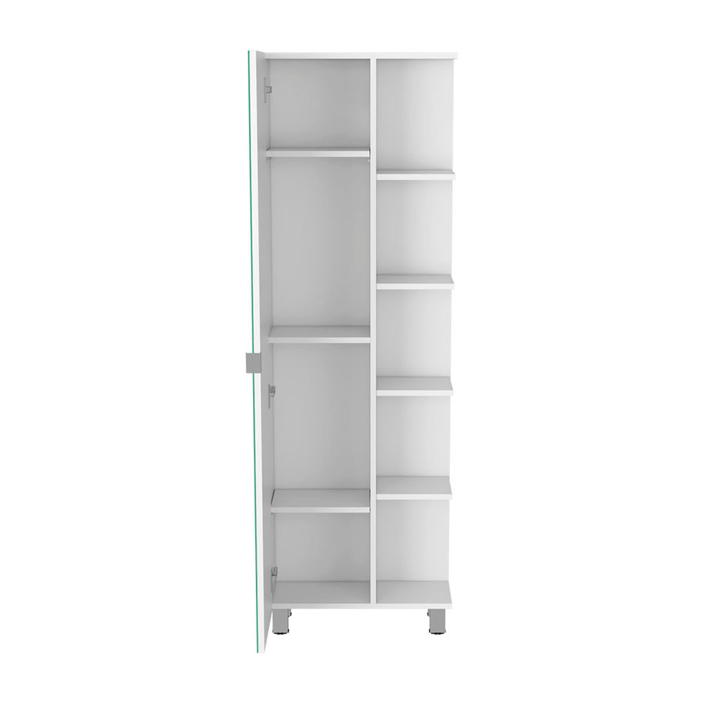 English Elm Linen 62" Tall White Bathroom Cabinet with Mirrored Door, 5 Open Shelves & 3 Adjustable Interior Shelves B097133205