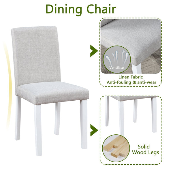 English Elm 5 Piece Wooden Dining Table Set - Elegant Square Table & 4 Upholstered Chairs For Modern Dining W1998S00043