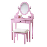 English Elm Moniys Wood Moniya Makeup Vanity Table and Stool Set, Pink