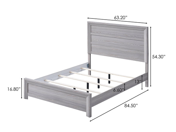 English Elm Rustic King Size Panel Bed with Contemporary Paneled Headboard, Clean Lines and Warm Wood Finish Gray 66.3 L x 39 W x 6.8 H B011S00802