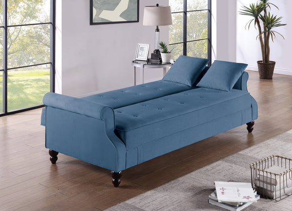 English Elm Contemporary Adjustable Sofa with Tufted Back, Rolled Arms, Under-Seat Storage & 2 Accent Pillows Blue 46 L x 14 W x 74 H B011P163902