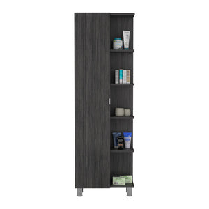 English Elm Urano Linen Storage Cabinet with Mirrored Door, Five Open Shelves & Adjustable Interior for Small Spaces Gray 63.8 L x 16.9 W x 5.5 H B20091990