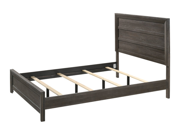 English Elm Rustic Queen Size Panel Bed with Paneled Headboard Gray-Brown Finish, Contemporary Clean Lines B011S00799