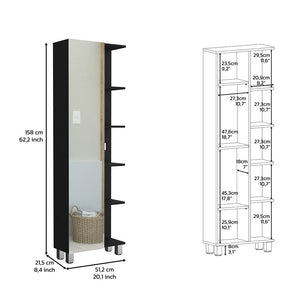 English Elm Linen Tall Bathroom Storage Cabinet 62" High with Five Open Shelves and Adjustable Interior Shelving Black 64 L x 17 W x 5 H B097133204