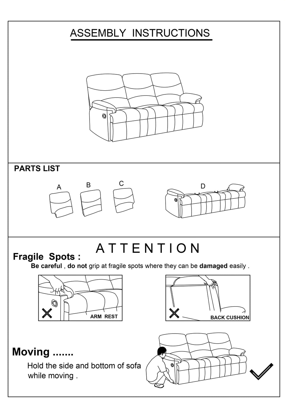 English Elm Luxurious 3-Seater Velvet Manual Recliner Sofa with Plush Arm Pillows, Smooth Handle Reclining 74" B011P163891