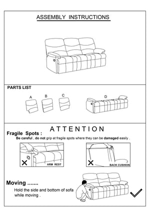 English Elm Luxurious 3-Seater Velvet Manual Recliner Sofa with Plush Arm Pillows, Smooth Handle Reclining 74" B011P163891