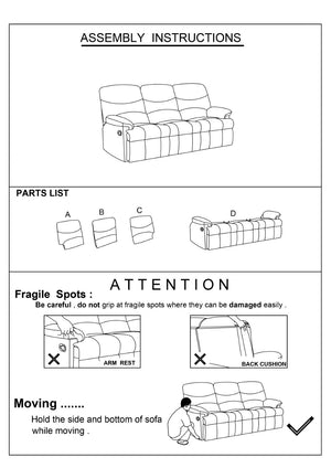 English Elm Luxurious Velvet Tufted Manual Reclining Sofa with Plush Armrests for Living Rooms B011P163888