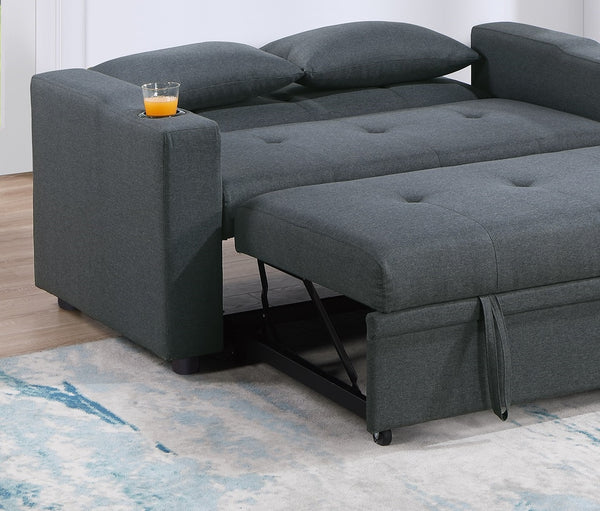 English Elm Contemporary Convertible Sleeper Sofa with Cup Holders, Tufted Polyfiber Seat, Adjustable Backrest and Pull-Out Bed Charcoal 45 L x 15 W x 49 H B011S00813