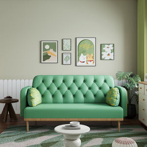 English Elm green Tulip Loveseat Sofa — Modern PU Upholstered Two-Seater with Solid Wood Frame & 2 Dumpling Pillows W1767142165