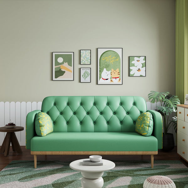 English Elm green Tulip Loveseat Sofa — Modern PU Upholstered Two-Seater with Solid Wood Frame & 2 Dumpling Pillows W1767142165
