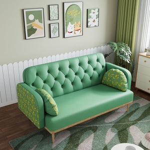 English Elm green Tulip Loveseat Sofa — Modern PU Upholstered Two-Seater with Solid Wood Frame & 2 Dumpling Pillows W1767142165