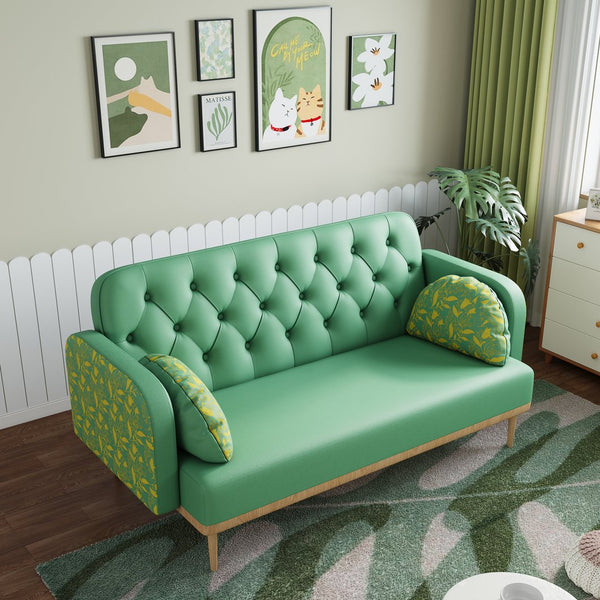 English Elm green Tulip Loveseat Sofa — Modern PU Upholstered Two-Seater with Solid Wood Frame & 2 Dumpling Pillows W1767142165